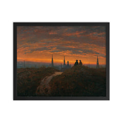 View of Dresden at Sunset by Carl Gustav Carus, 1822 framed print on a plain backdrop in size 16"x20".