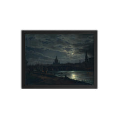 View of Dresden by Moonlight by Johan Christian Dahl, 1839 framed print on a plain backdrop in size 12"x16".