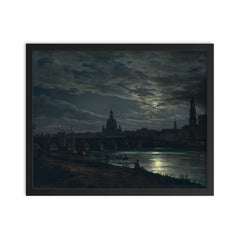 View of Dresden by Moonlight by Johan Christian Dahl, 1839 framed print on a plain backdrop in size 16"x20".