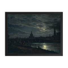 View of Dresden by Moonlight by Johan Christian Dahl, 1839 framed print on a plain backdrop in size 18"x24".