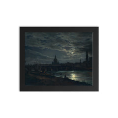 View of Dresden by Moonlight by Johan Christian Dahl, 1839 framed print on a plain backdrop in size 8"x10".