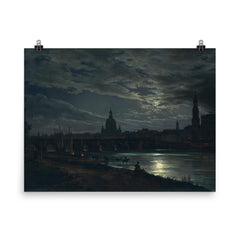 View of Dresden by Moonlight by Johan Christian Dahl, 1839 poster on a plain backdrop in size 8"x10".
