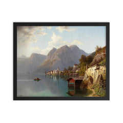View of Hallstatt by Wilhelm Theodor Nocken, 1905 framed print on a plain backdrop in size 16"x20".