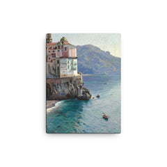 View of the Atrani Coast Near Amalfi, Italy by Peder Mork Mønsted, 1925 canvas print on a plain backdrop in size 12"x16".