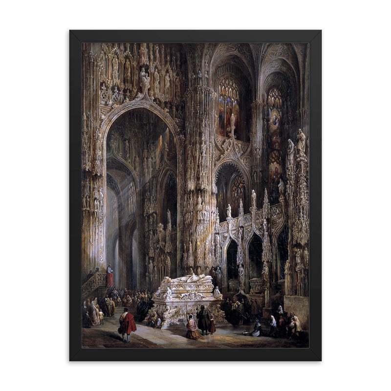 View of the Interior of a Cathedral by Jenaro Pérez Villaamil framed print on a plain backdrop in size 18