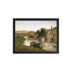 View of the Roman Bridge in Narni by Gustaf Wilhelm Palm, 1845 framed print on a plain backdrop in size 12"x16".