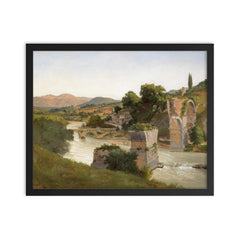 View of the Roman Bridge in Narni by Gustaf Wilhelm Palm, 1845 framed print on a plain backdrop in size 16"x20".