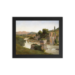 View of the Roman Bridge in Narni by Gustaf Wilhelm Palm, 1845 framed print on a plain backdrop in size 8"x10".