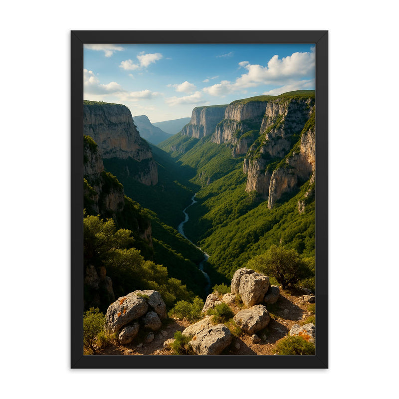 Vikos Gorge Greece framed print on a plain backdrop in size 18