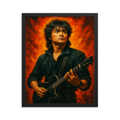 Viktor Tsoi framed print on a plain backdrop in size 16"x20".