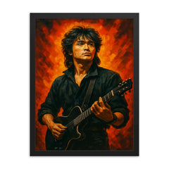 Viktor Tsoi framed print on a plain backdrop in size 18"x24".