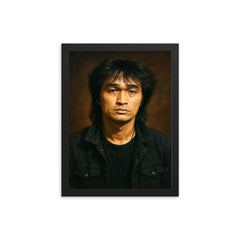 Viktor Tsoi portrait framed print on a plain backdrop in size 12"x16".