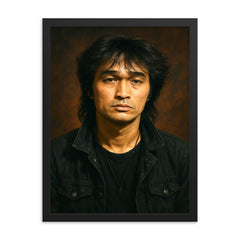 Viktor Tsoi portrait framed print on a plain backdrop in size 18"x24".
