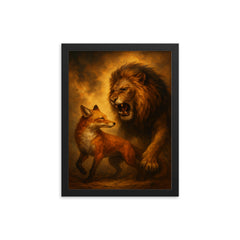 Vilfredo Pareto foxes and lions allegory framed print on a plain backdrop in size 12"x16".