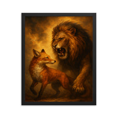 Vilfredo Pareto foxes and lions allegory framed print on a plain backdrop in size 16"x20".