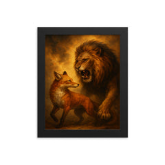 Vilfredo Pareto foxes and lions allegory framed print on a plain backdrop in size 8"x10".