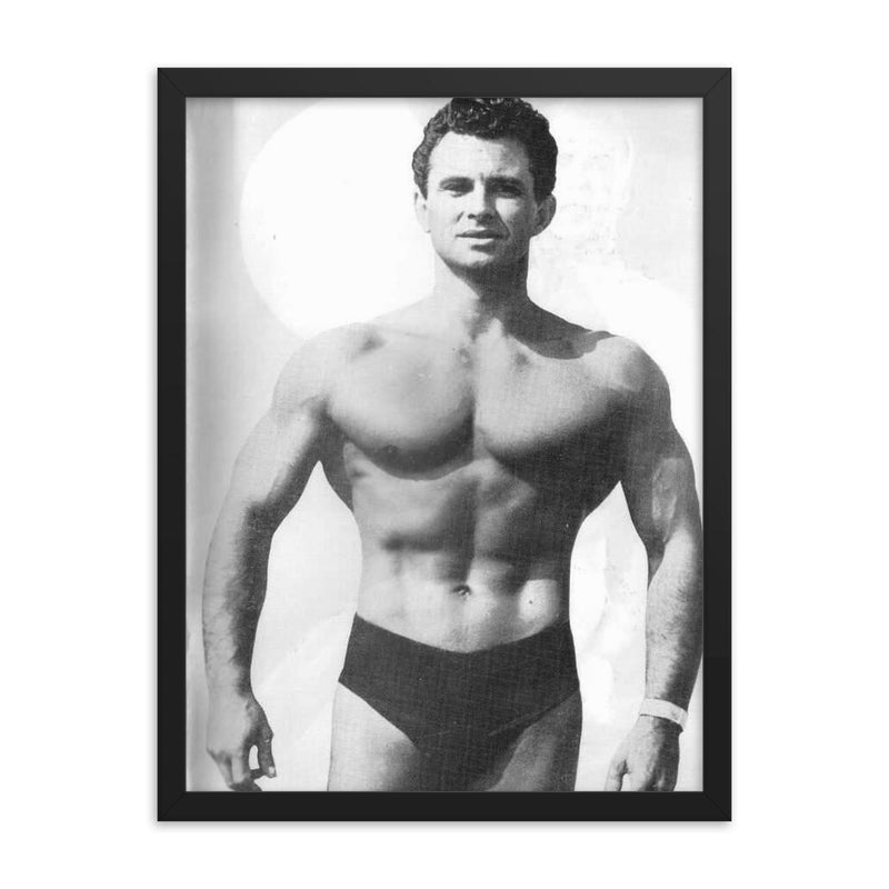 Vince Gironda framed print on a plain backdrop in size 18