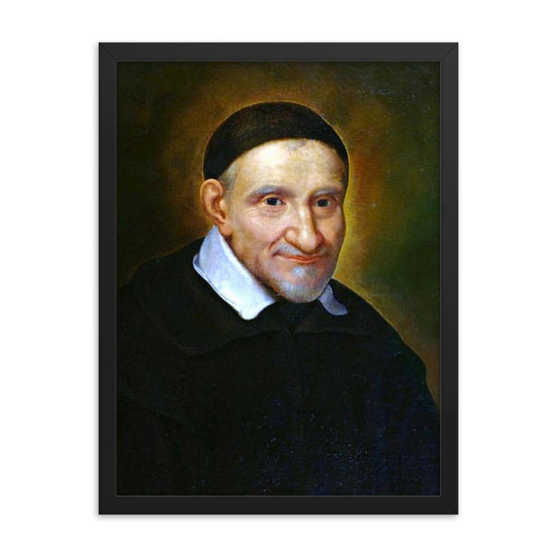 Vincent de Paul framed print on a plain backdrop in size 18