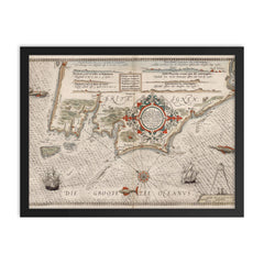 Vintage 1580 nautical map of Britanny coast from Batz to Vannes framed print on a plain backdrop in size 18"x24".