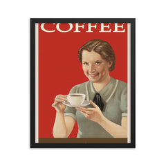 Vintage coffee makes everything better poster framed print on a plain backdrop in size 16"x20".