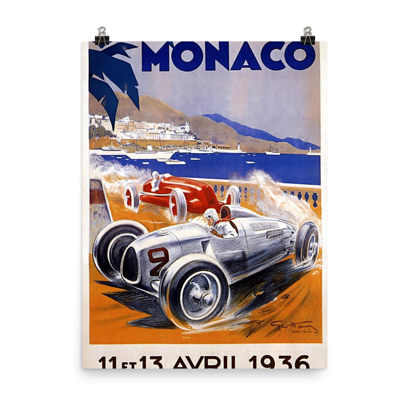Vintage Monaco Monte Carlo travel poster poster on a plain backdrop in size 8