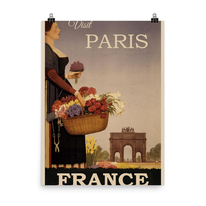 Vintage Paris France travel poster poster on a plain backdrop in size 8
