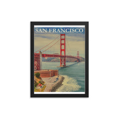 Vintage San Francisco travel poster framed print on a plain backdrop in size 12"x16".