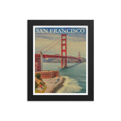 Vintage San Francisco travel poster framed print on a plain backdrop in size 8"x10".