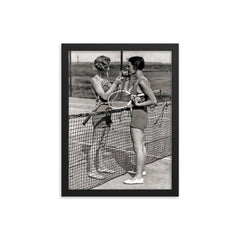 Vintage tennis photo - women tennis players smoking framed print on a plain backdrop in size 12"x16".