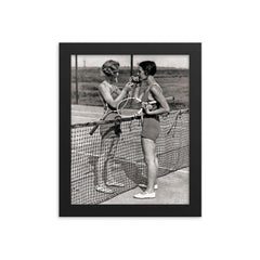 Vintage tennis photo - women tennis players smoking framed print on a plain backdrop in size 8"x10".