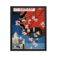 Vintage Tokyo Japan travel poster framed print on a plain backdrop in size 16"x20".