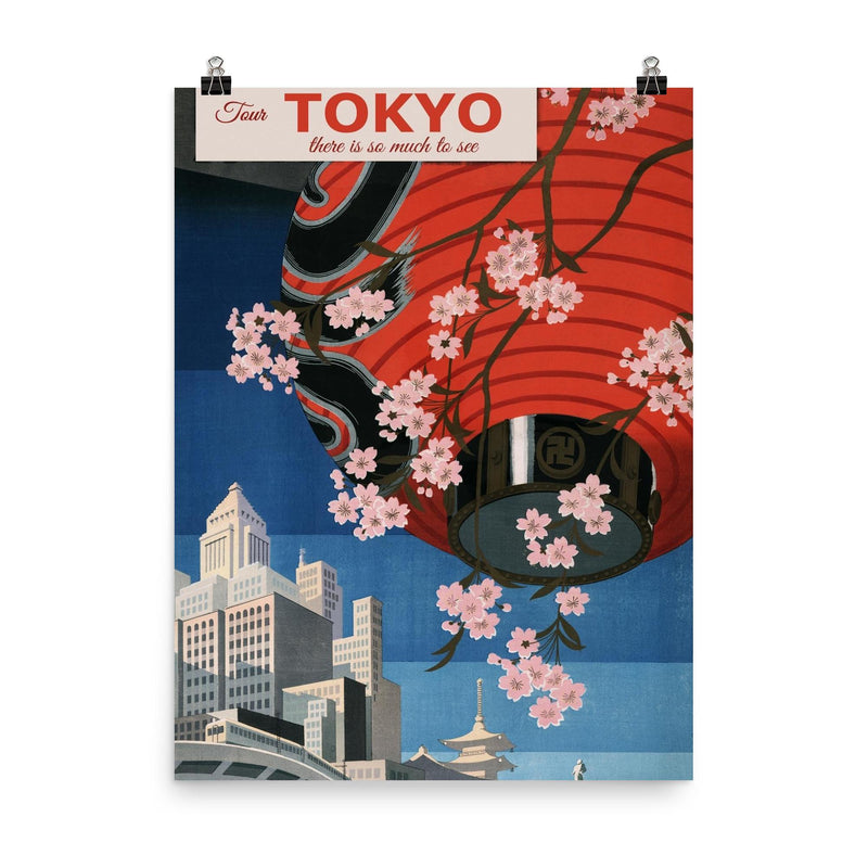 Vintage Tokyo Japan travel poster poster on a plain backdrop in size 8