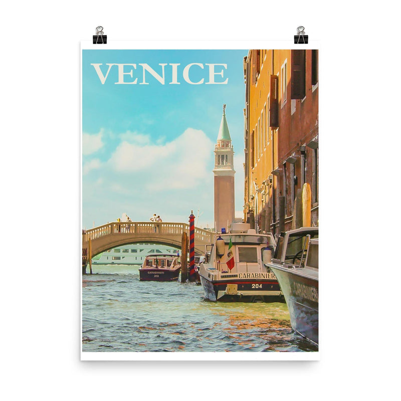 Vintage Venice Italy travel poster poster on a plain backdrop in size 8