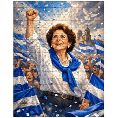 Violeta Chamorro in blue and white rally jigsaw puzzle