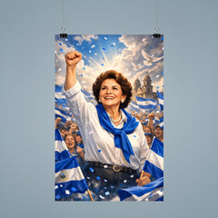 Violeta Chamorro in blue and white rally poster 9
