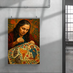 Violeta Parra embroidering Chilean sorrows and saints poster 4