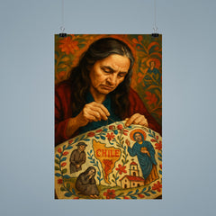 Violeta Parra embroidering Chilean sorrows and saints poster 9