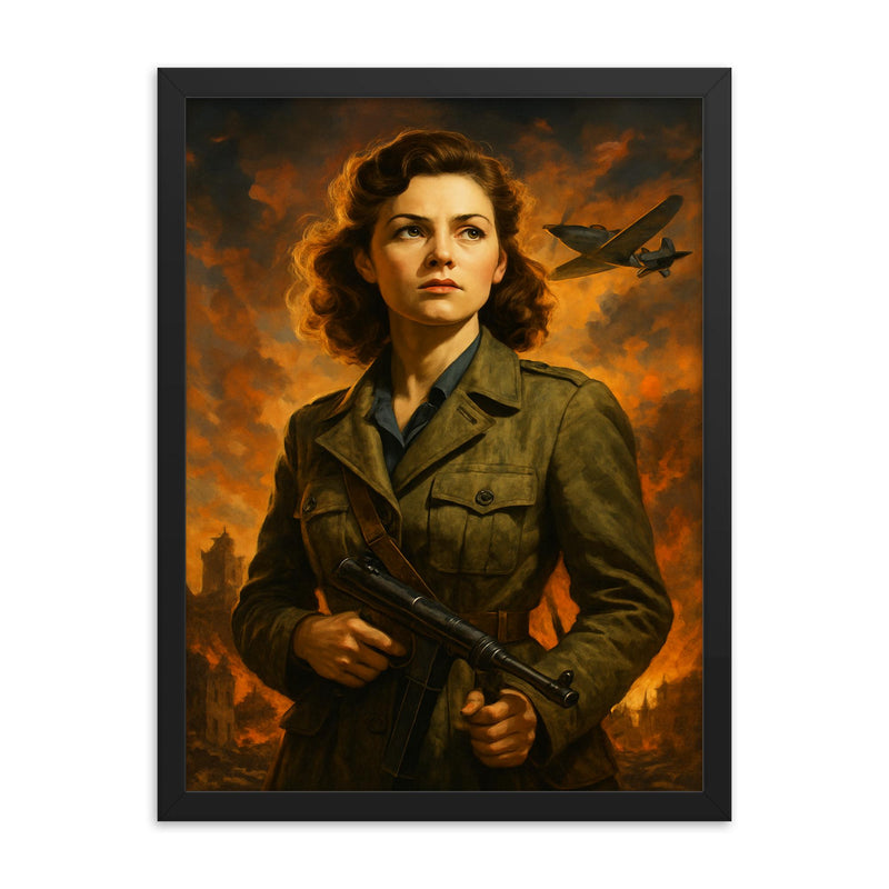 Violette Szabo framed print on a plain backdrop in size 18