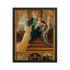 Virgin and Child Between Saint Genevieve and Joan of Arc by Elisabeth Sonrel, 1916 framed print on a plain backdrop in size 16"x20".