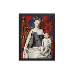Virgin and Child Surrounded by Angels by Jean Fouquet, 1450 framed print on a plain backdrop in size 12"x16".