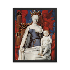 Virgin and Child Surrounded by Angels by Jean Fouquet, 1450 framed print on a plain backdrop in size 16"x20".