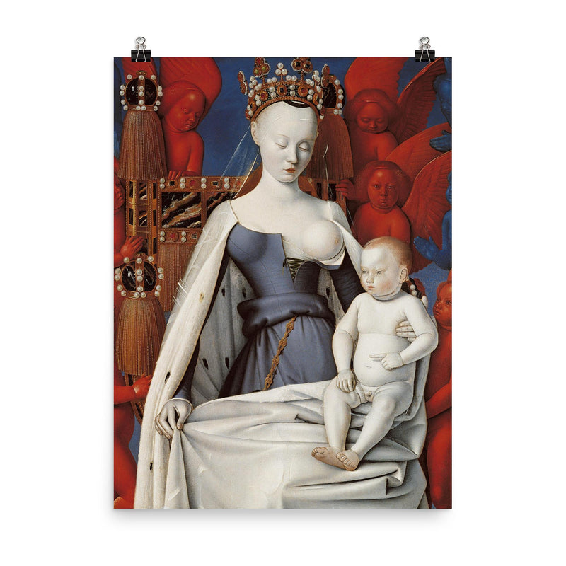 Virgin and Child Surrounded by Angels by Jean Fouquet, 1450 poster on a plain backdrop in size 8
