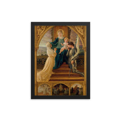 Virgin and Child with Saint Geneviève and Joan of Arc by Élisabeth Sonrel, 1916 framed print on a plain backdrop in size 12"x16".