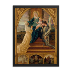 Virgin and Child with Saint Geneviève and Joan of Arc by Élisabeth Sonrel, 1916 framed print on a plain backdrop in size 18"x24".