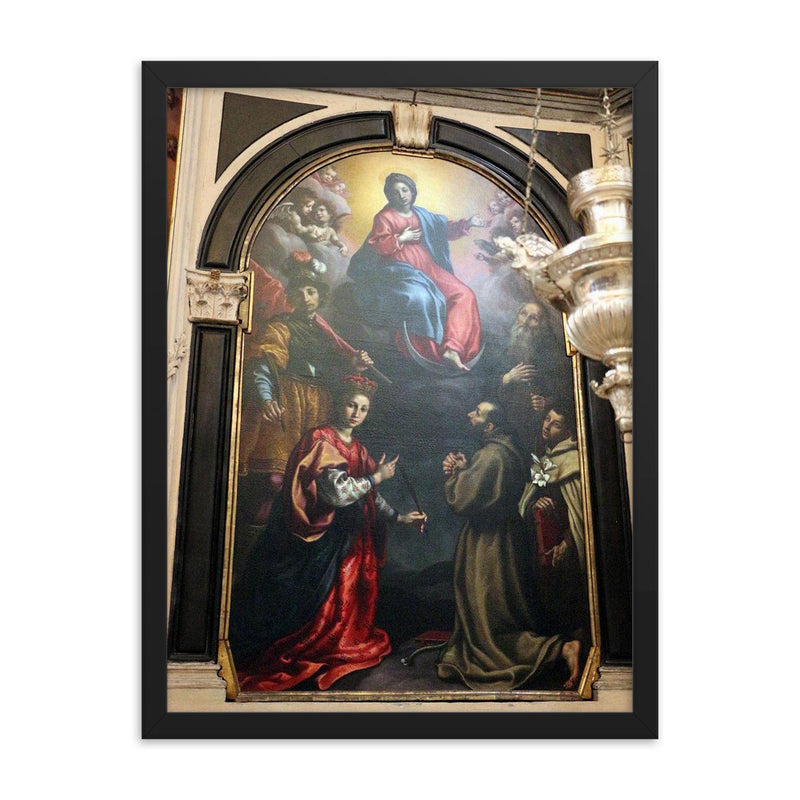 Virgin and Saints by Cristofano Allori framed print on a plain backdrop in size 18