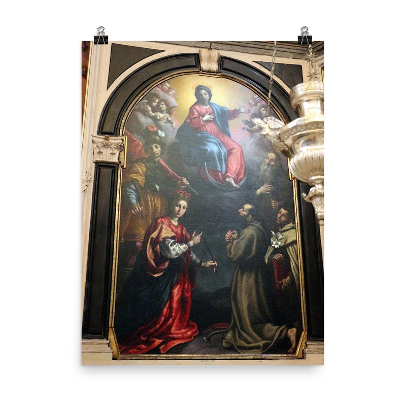 Virgin and Saints by Cristofano Allori poster on a plain backdrop in size 8