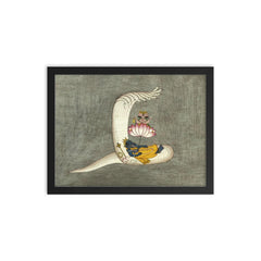 Vishnu lying in yoga nidra on Sheshanaga, Brahma, cosmic Hindu universe art framed print on a plain backdrop in size 12"x16".