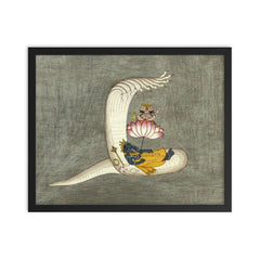 Vishnu lying in yoga nidra on Sheshanaga, Brahma, cosmic Hindu universe art framed print on a plain backdrop in size 16"x20".