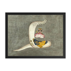 Vishnu lying in yoga nidra on Sheshanaga, Brahma, cosmic Hindu universe art framed print on a plain backdrop in size 18"x24".