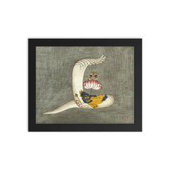 Vishnu lying in yoga nidra on Sheshanaga, Brahma, cosmic Hindu universe art framed print on a plain backdrop in size 8"x10".